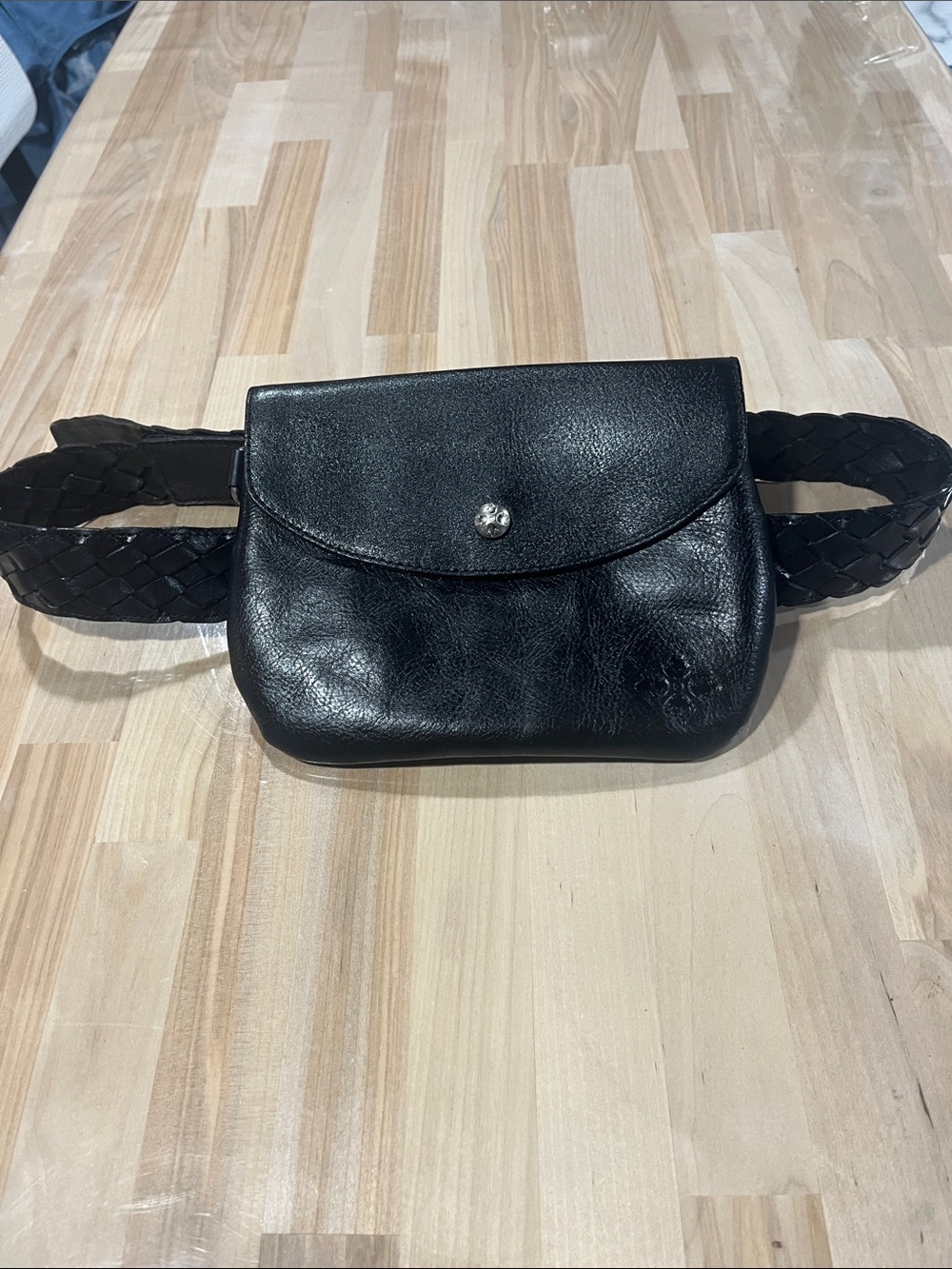 Patricia Nash Black Leather Woven Belt Bag